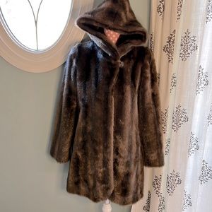 Dennis Basso Faux Fur Hooded Coat Size XS